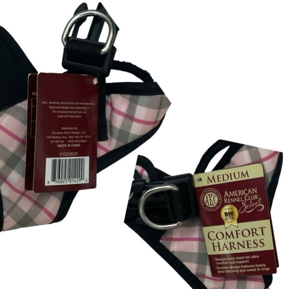 American Kennel Club Dog Harness Vest  Designer Tartan Plaid Sherpa Lined Pink M - Picture 12 of 16